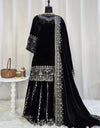 Evas Premium Black Heavily Embroidered Sequin Zari Work Gharara