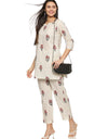 Women's Pure Cotton Floral Printed Night Suit Top and Pyjama Set (Off White)
