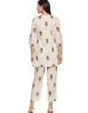 Women's Pure Cotton Floral Printed Night Suit Top and Pyjama Set (Off White)