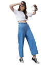 High Rise Elasticated Waistband Wide Leg Jeans