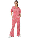 Fashfun Women's Co-ord Set (Red Animal Printed Crepe Crop Shirt & Elasticated Waist Pant Set)